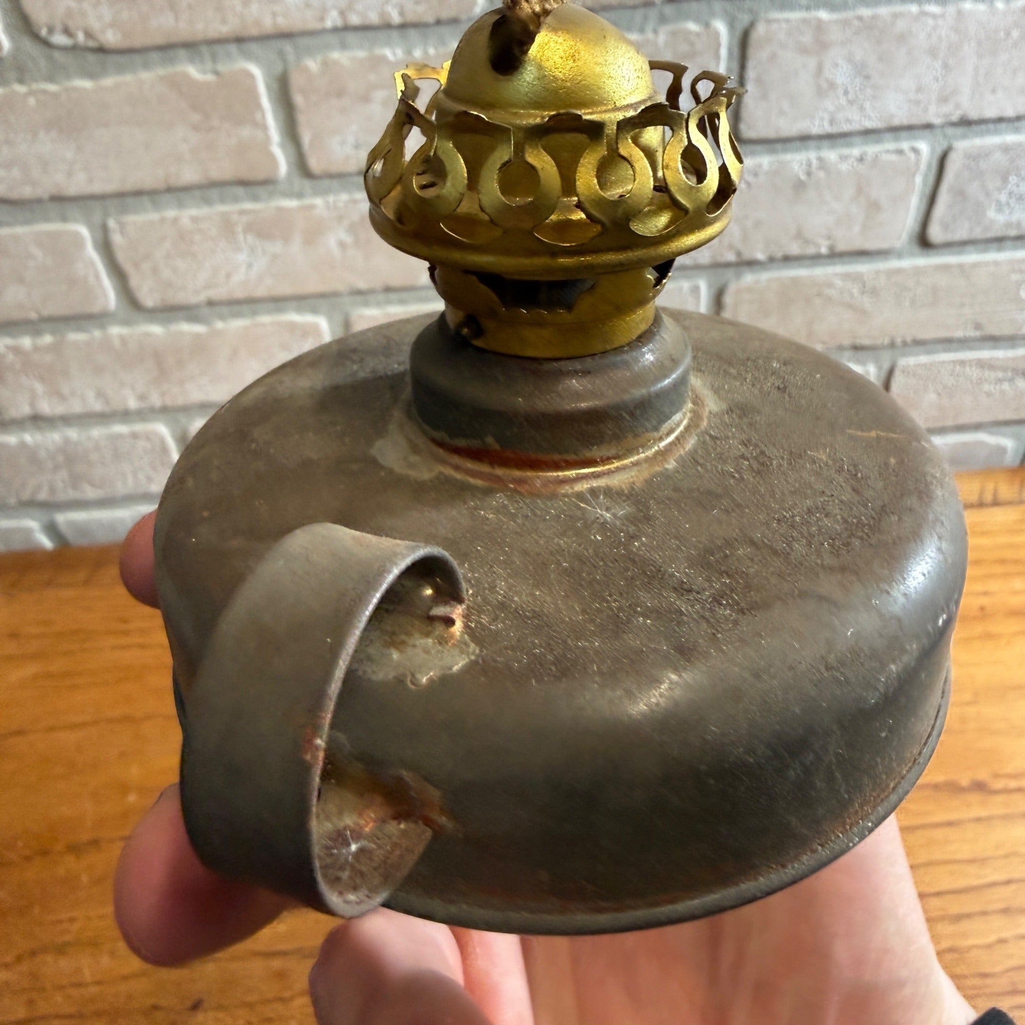 Vintage Miniature Oil Hurricane Lamp Metal Tin Font Sterling Brand USA