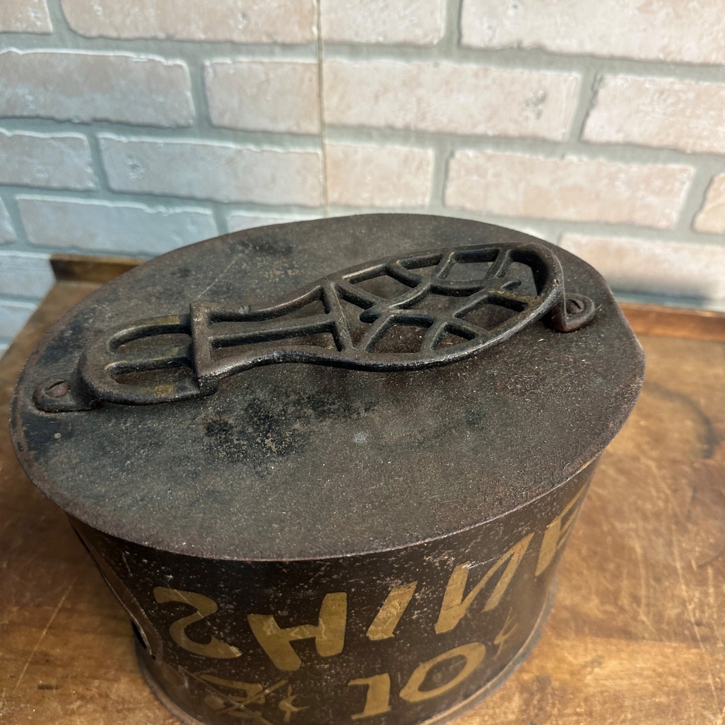 Antique Primitive Shoe Shining Stand Trade 10 Cents Tin Metal AAFA