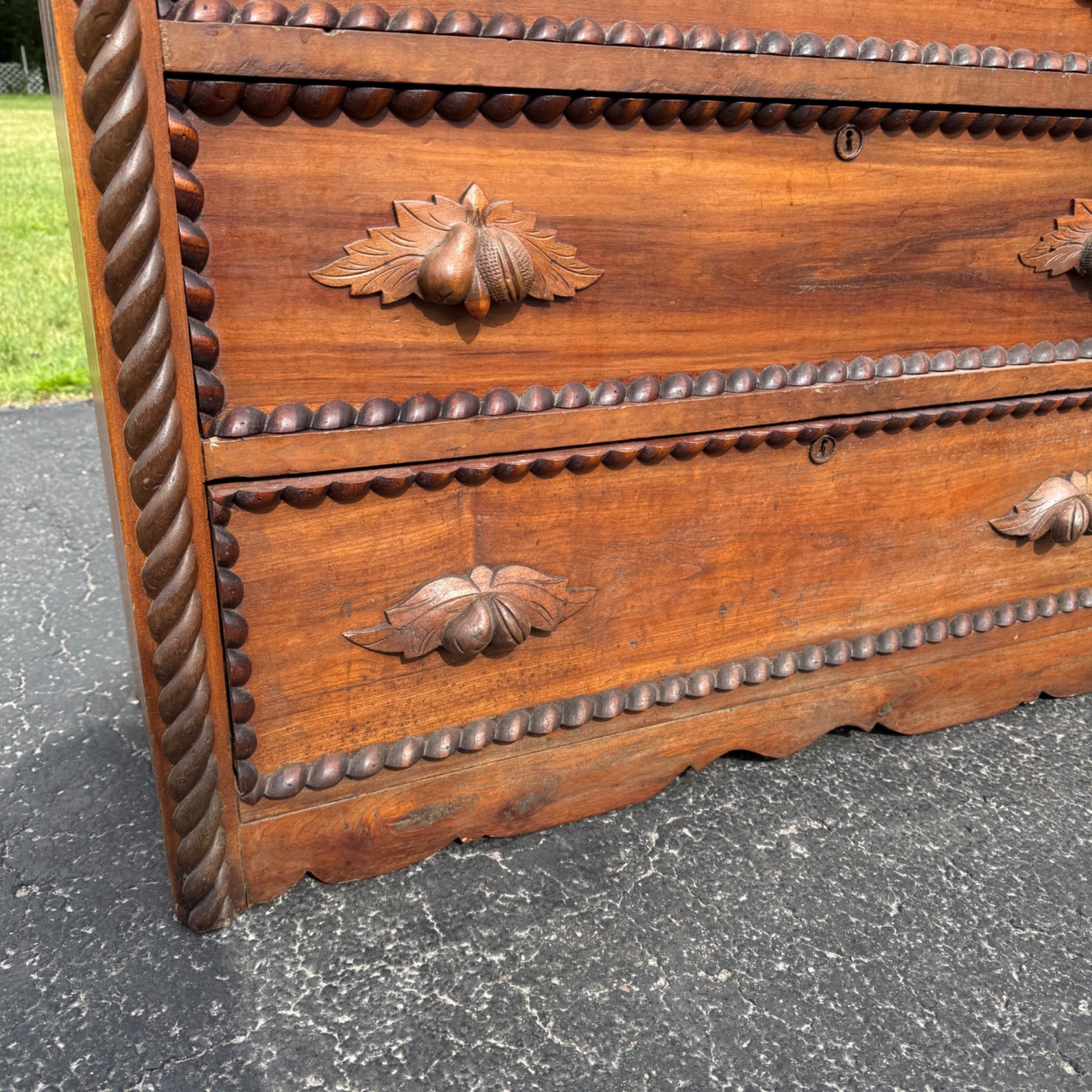 Antique 19th c. Victorian Carved Beaded Molding Ornaments 1800s Ornate Dresser