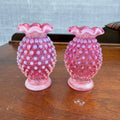 Vintage Fenton Cranberry Opalescent Miniature Hobnail Vase PAIR Small 3.5"
