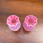 Vintage Fenton Cranberry Opalescent Miniature Hobnail Vase PAIR Small 3.5"