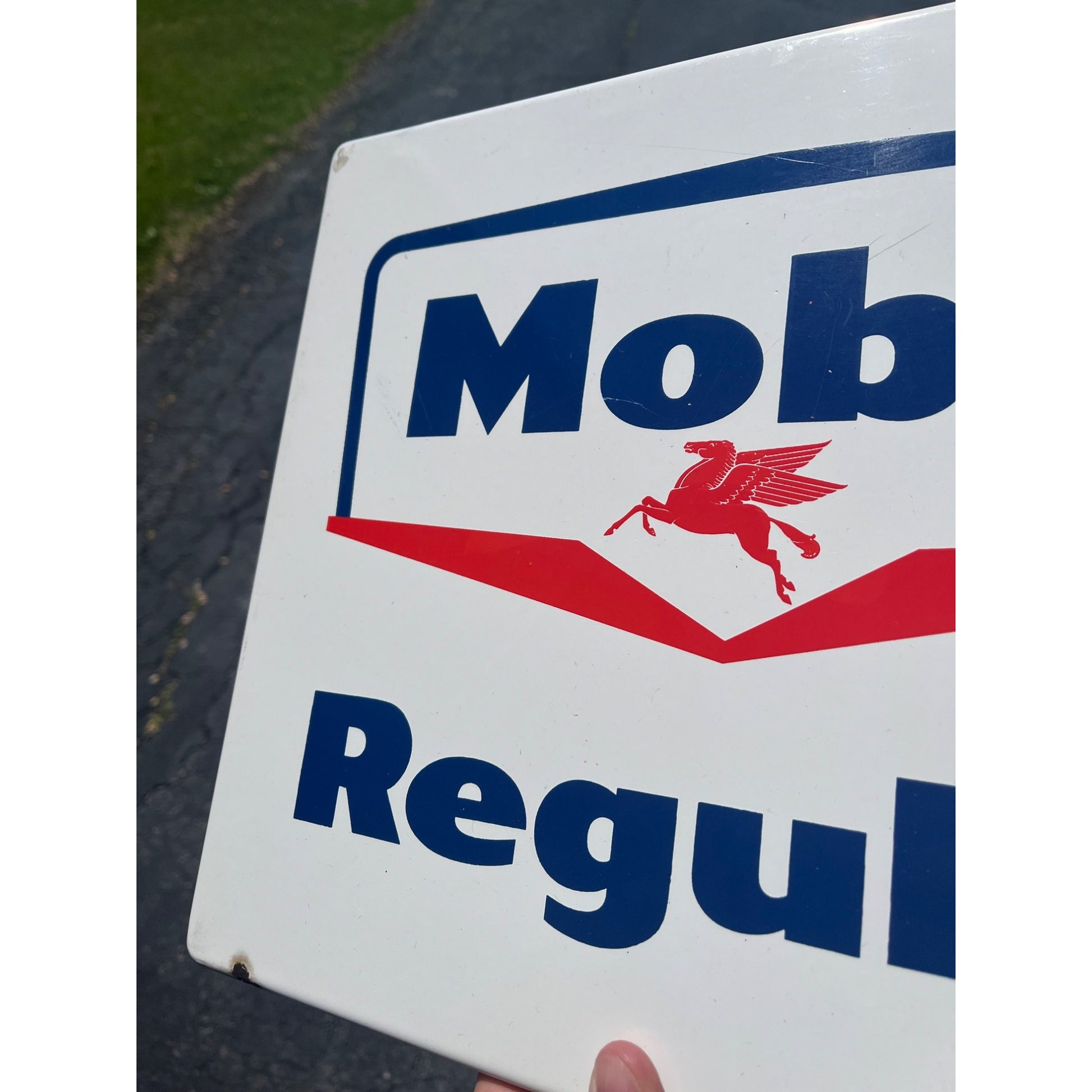 Vintage Original Mobil Oil Co. MOBIL Regular Gas Porcelain Gas Pump Plate Sign