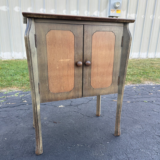 Vintage Small Green & Tan Record Cabinet Table