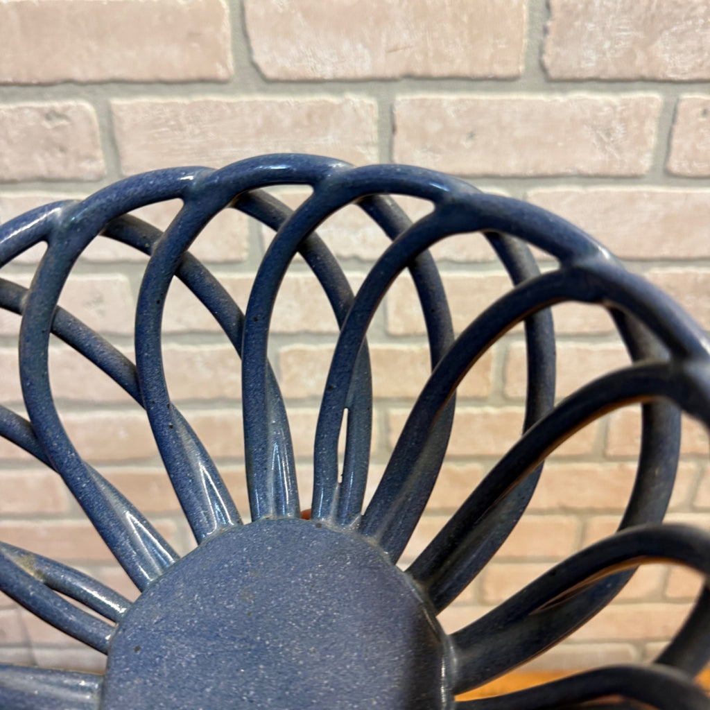 Handcrafted Pottery Lattice-Style Bowl Blue Kitchen Fruit Decorative Mid-Century Modern Style