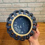 Handcrafted Pottery Lattice-Style Bowl Blue Kitchen Fruit Decorative Mid-Century Modern Style