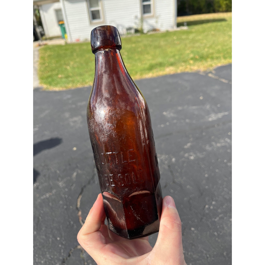 John Graf c1880s Milwaukee Wis Amber Brown Soda Bottle Blob Top Octagon Base