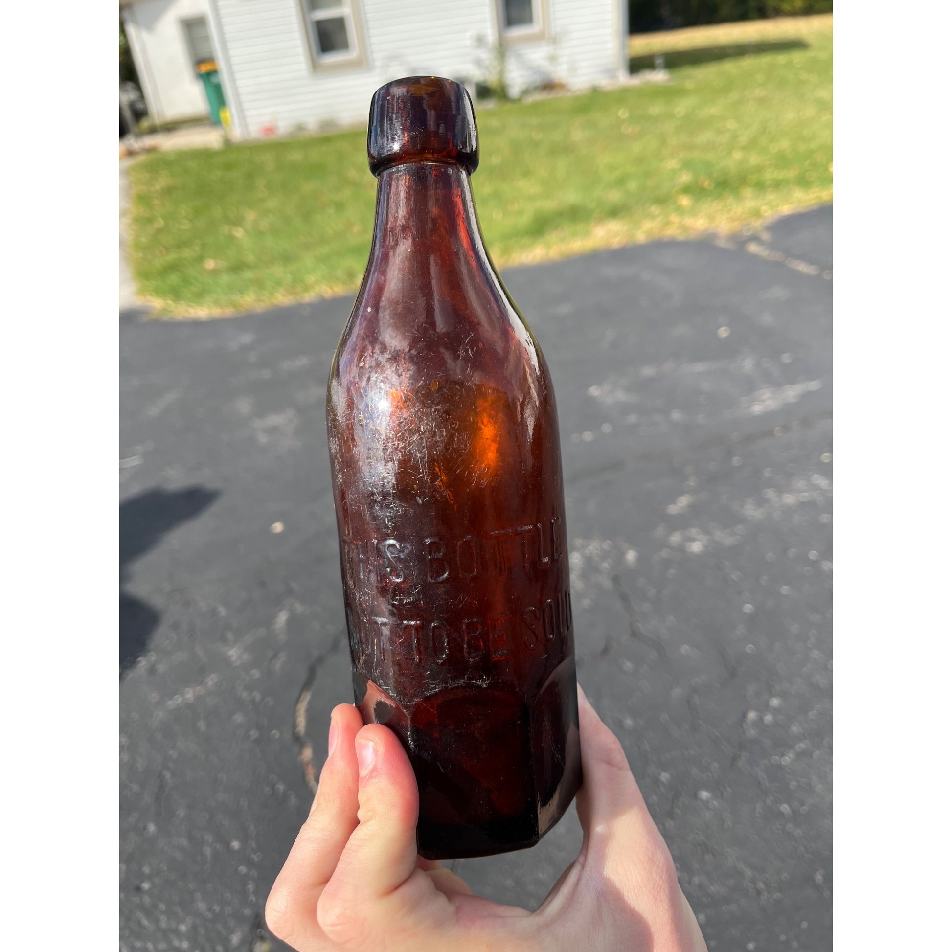 John Graf c1880s Milwaukee Wis Amber Brown Soda Bottle Blob Top Octagon Base