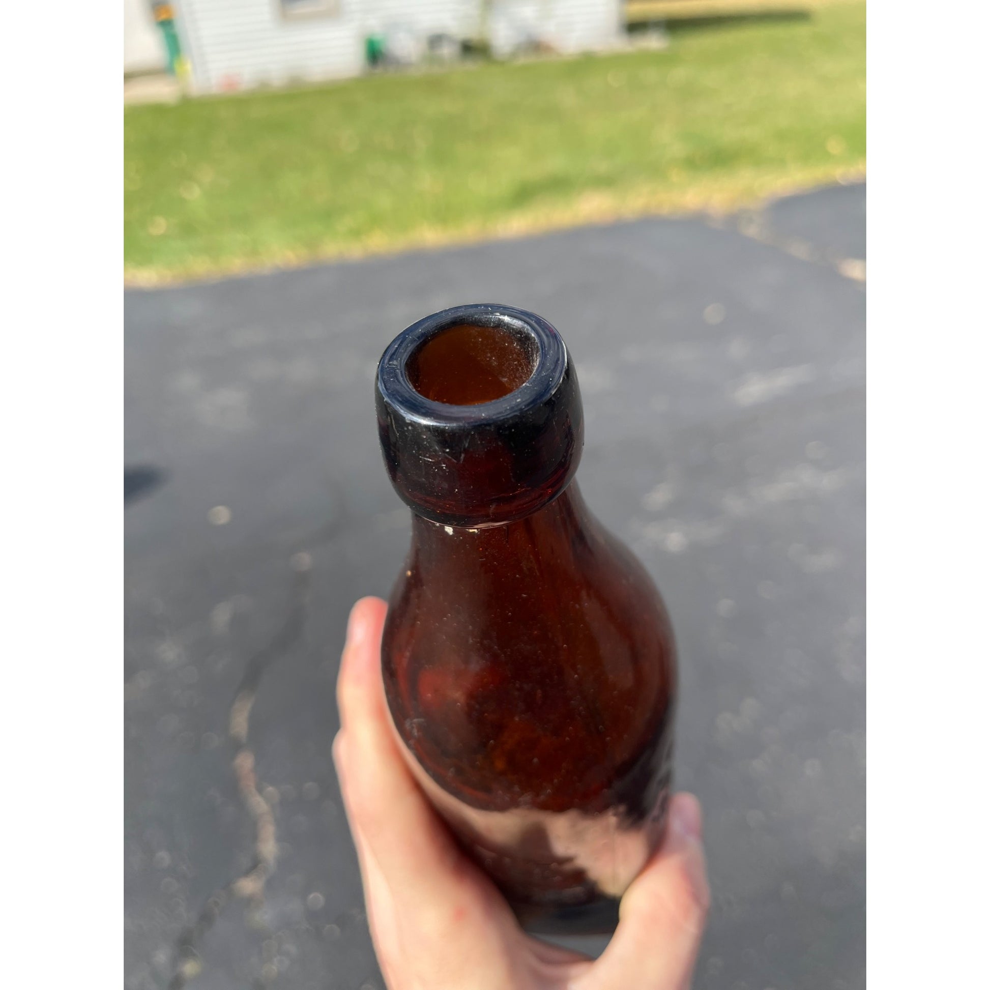 John Graf c1880s Milwaukee Wis Amber Brown Soda Bottle Blob Top Octagon Base