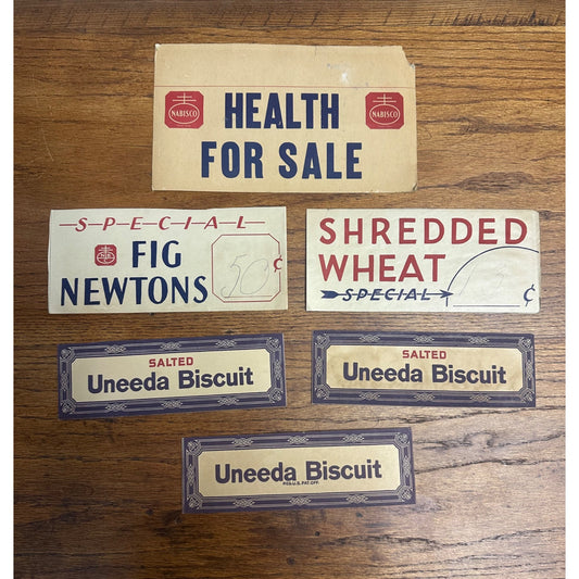 Vintage 1930s Nabisco Uneeda Biscuit Store Display Price Tag Signs Advertising