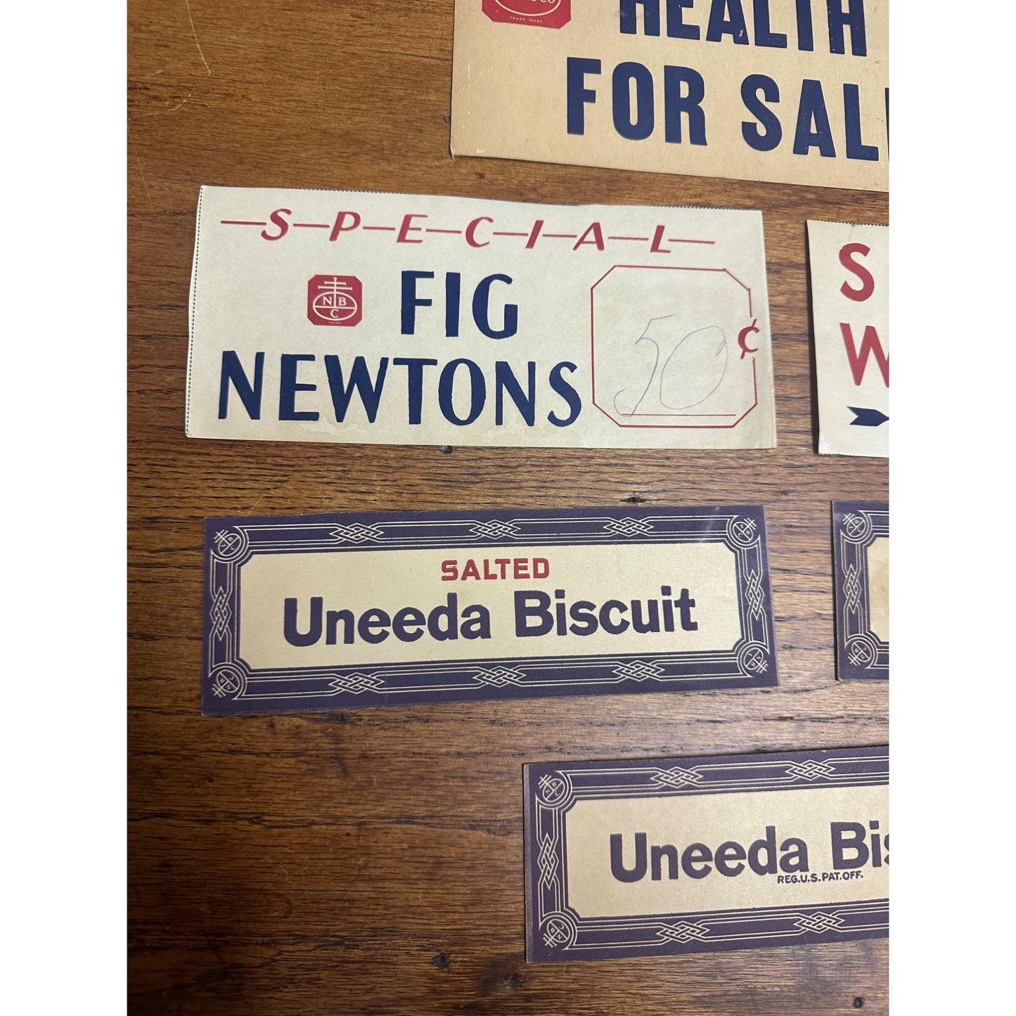 Vintage 1930s Nabisco Uneeda Biscuit Store Display Price Tag Signs Advertising