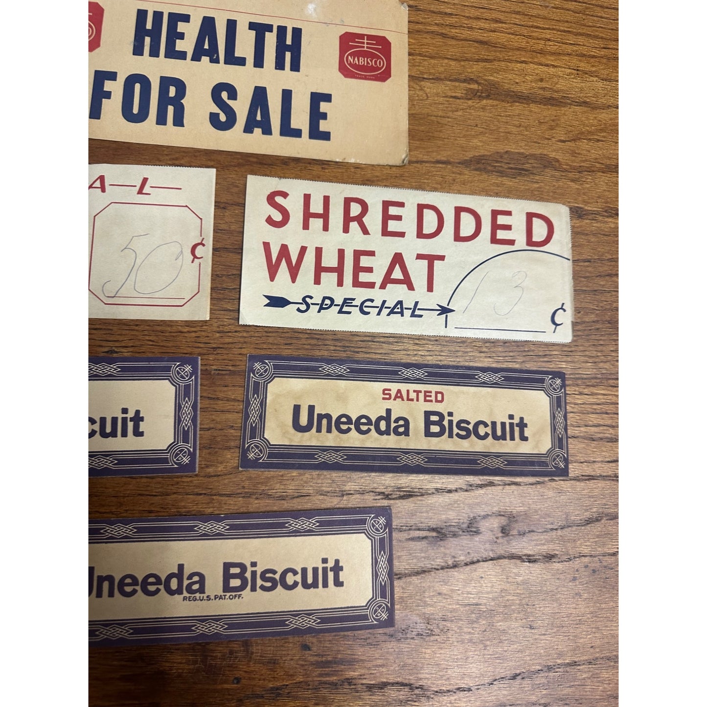 Vintage 1930s Nabisco Uneeda Biscuit Store Display Price Tag Signs Advertising