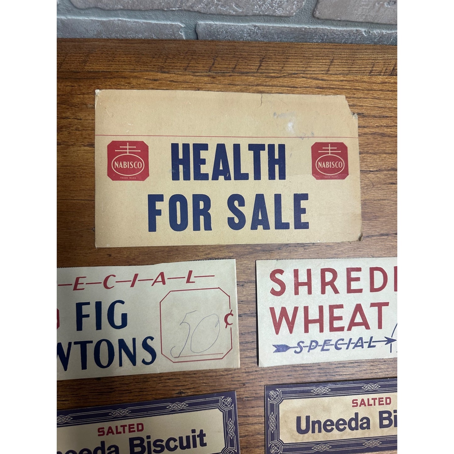 Vintage 1930s Nabisco Uneeda Biscuit Store Display Price Tag Signs Advertising