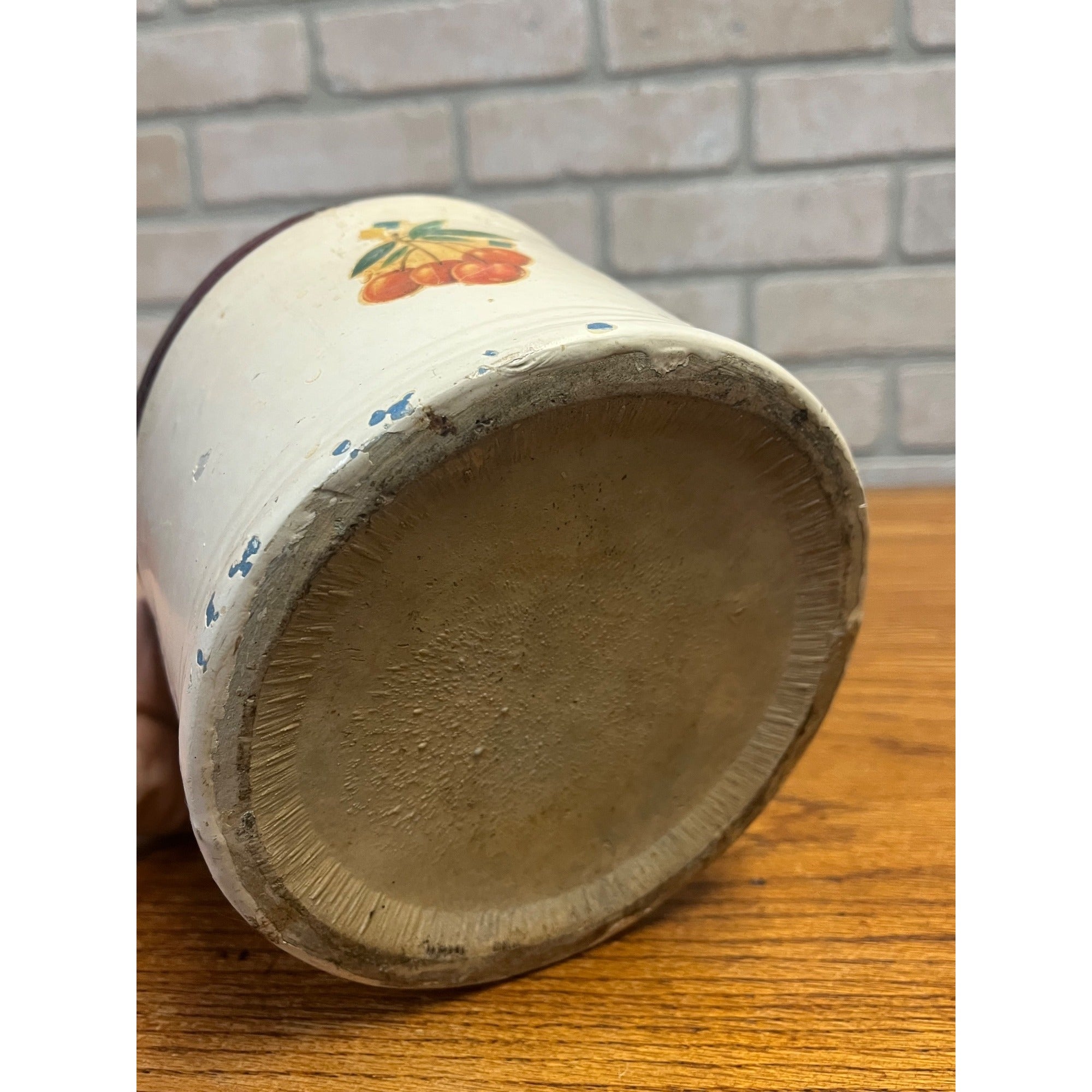 Antique Primitive Stoneware Lidded Salt Wall Hanging Storage Crock Bin Can Farmhouse Kitchen Decor Country
