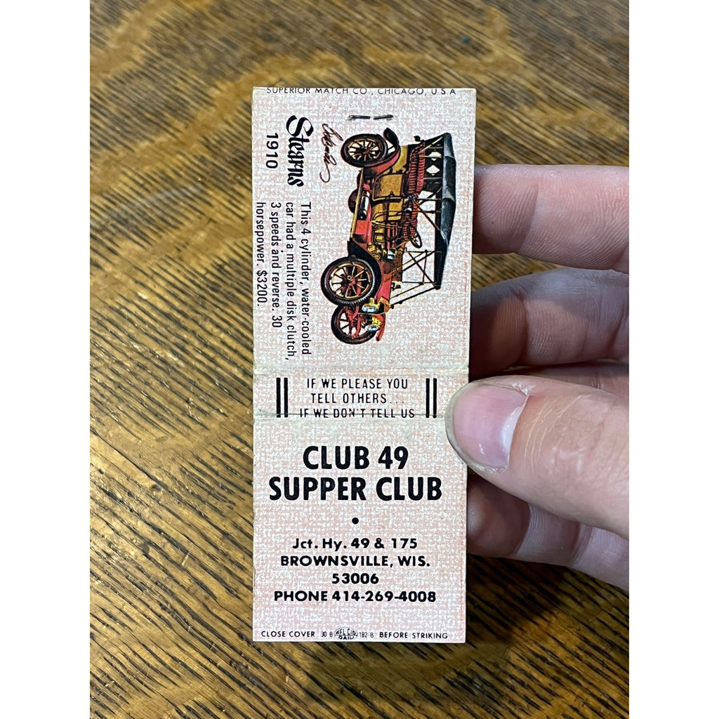Vintage FULL Matchbook Advertising - Club 49 Supper Club - Brownsville, Wis.