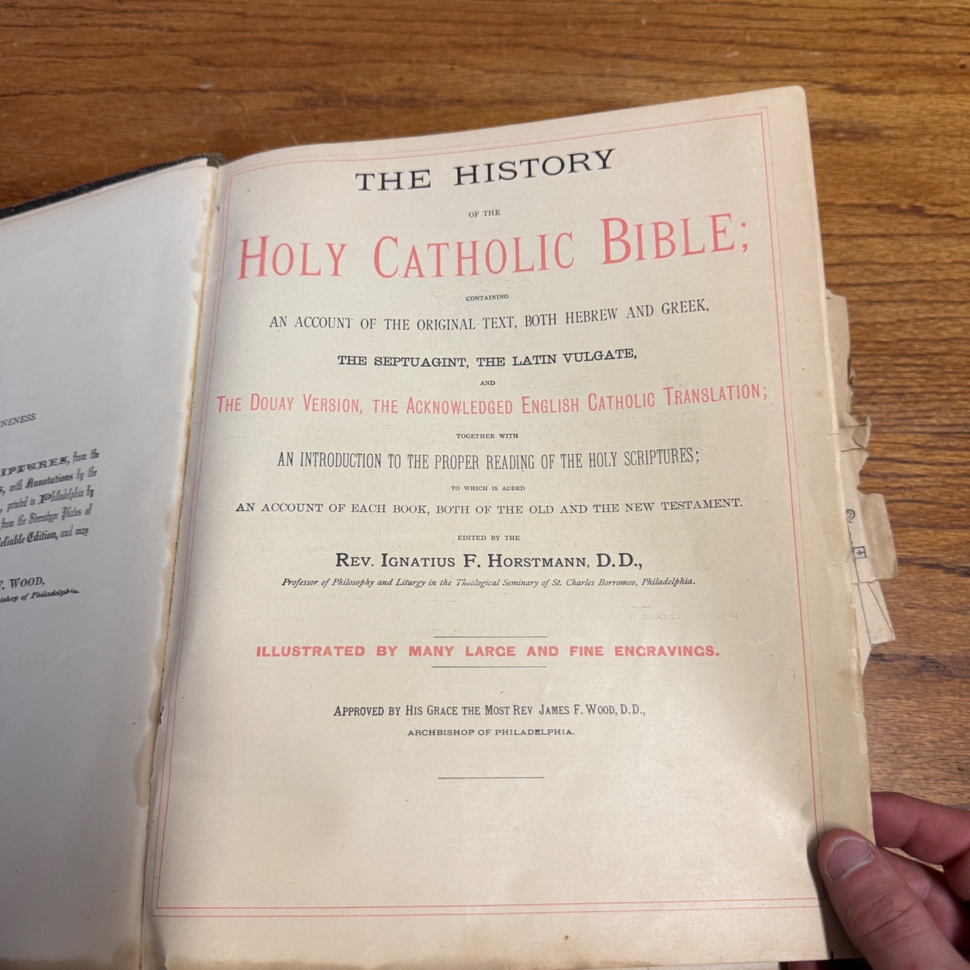 Antique 1870s Large Ornate Catholic Bible Old New Testament w/Ancestral Records