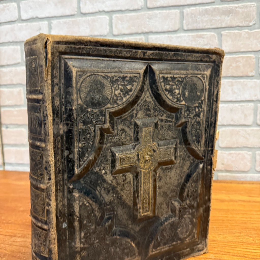 Antique 1870s Large Ornate Catholic Bible Old New Testament w/Ancestral Records