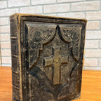 Antique 1870s Large Ornate Catholic Bible Old New Testament w/Ancestral Records