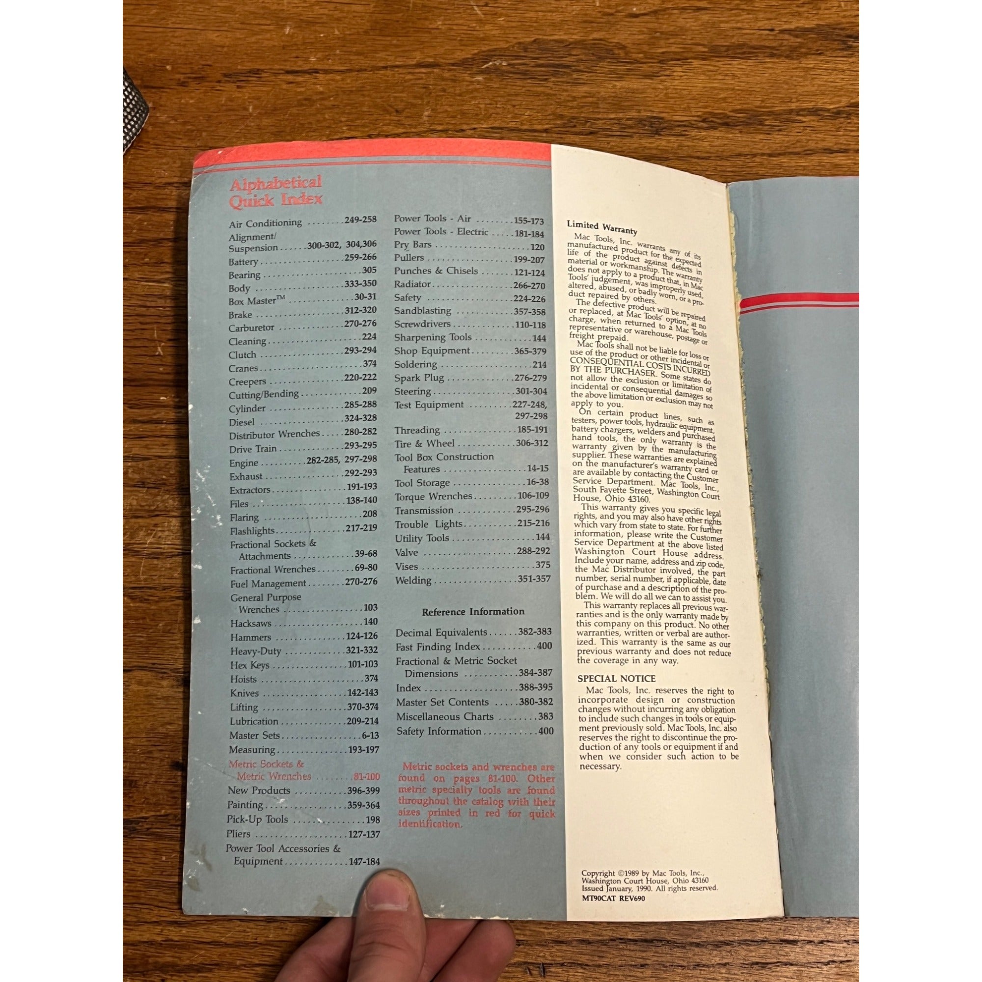 Vintage 1989 1990 Mac Tools Catalog Manual Reference Guide Book Dealer Garage