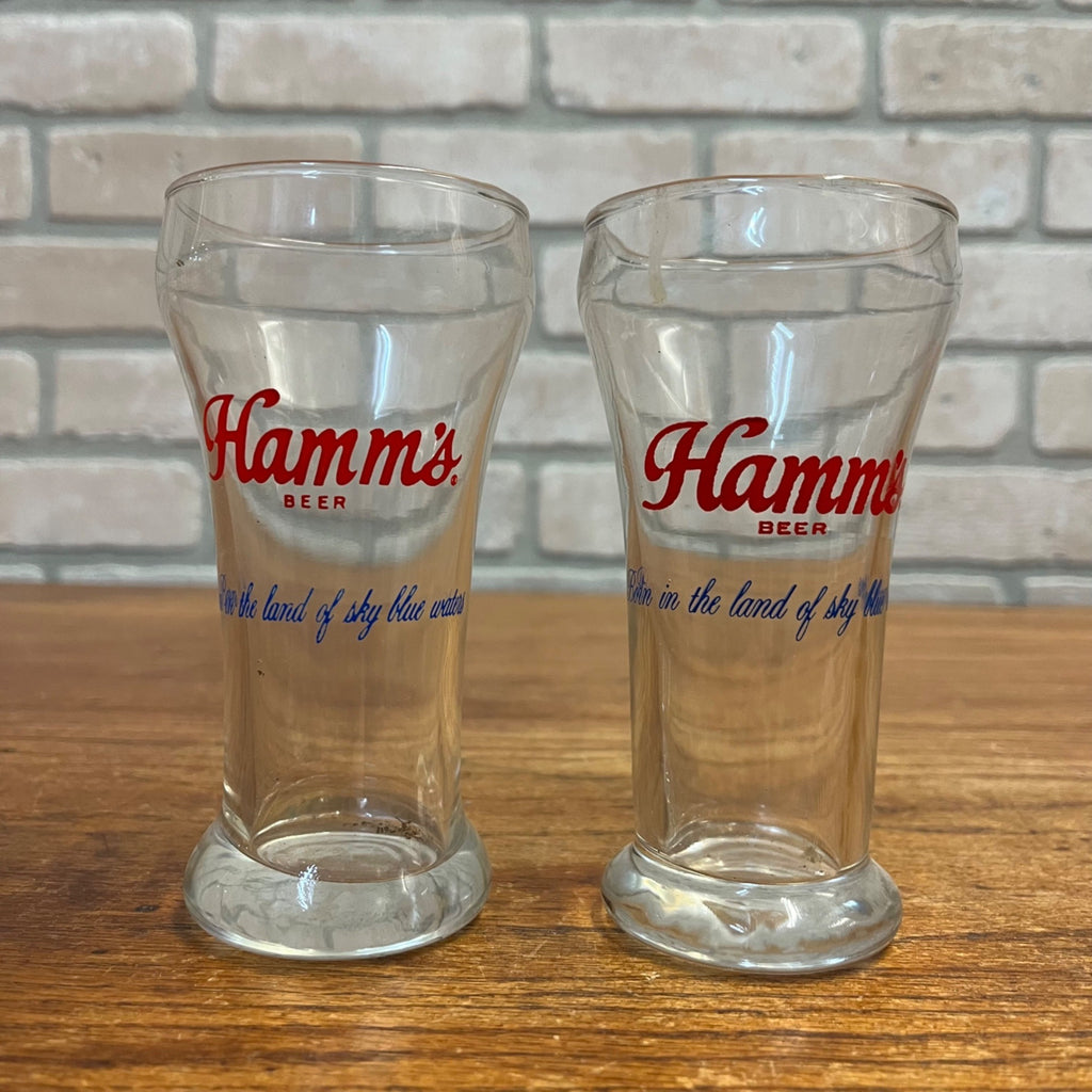 Vintage Hamm's Beer Pilsner 5.25" Glasses Lot (2) Land of Sky Blue Waters