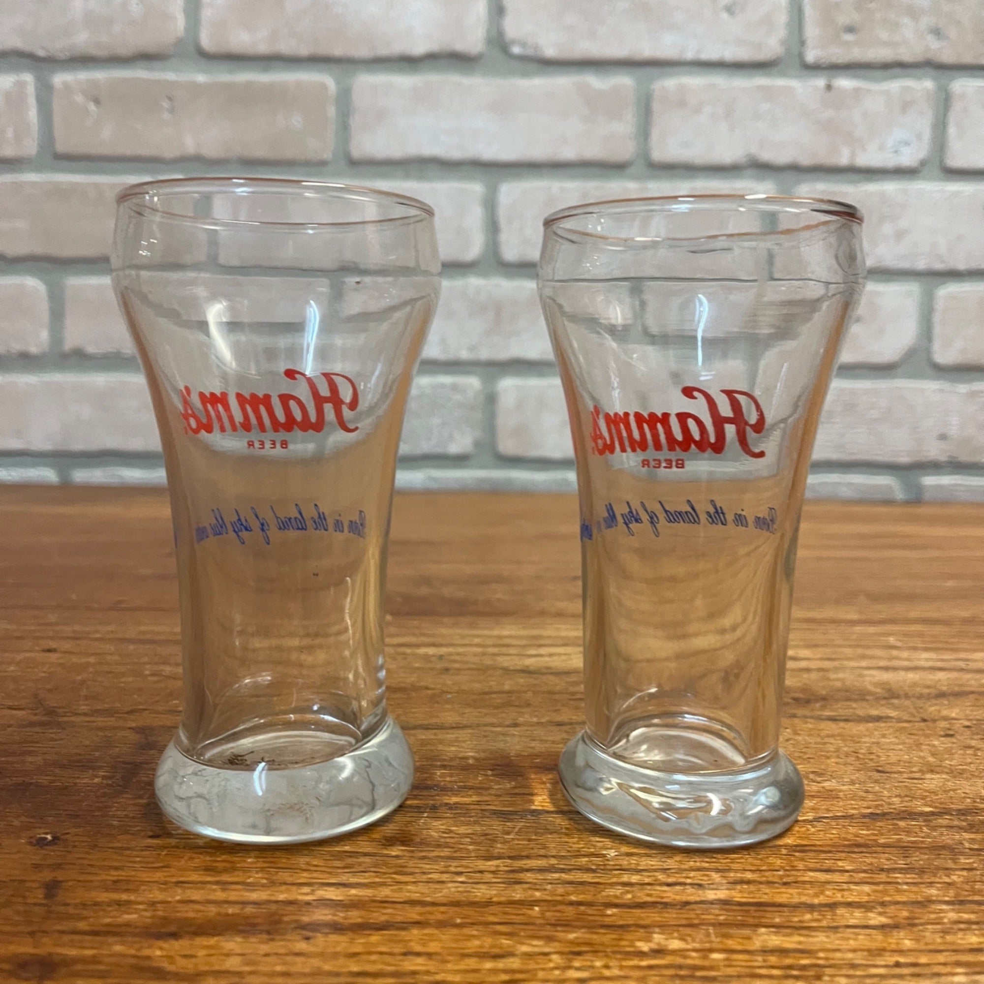 Vintage Hamm's Beer Pilsner 5.25" Glasses Lot (2) Land of Sky Blue Waters