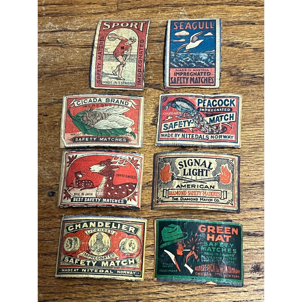 RARE Vintage 1920s Match Book Safety Matches Covers Lot Green Hat Seagull Cicada