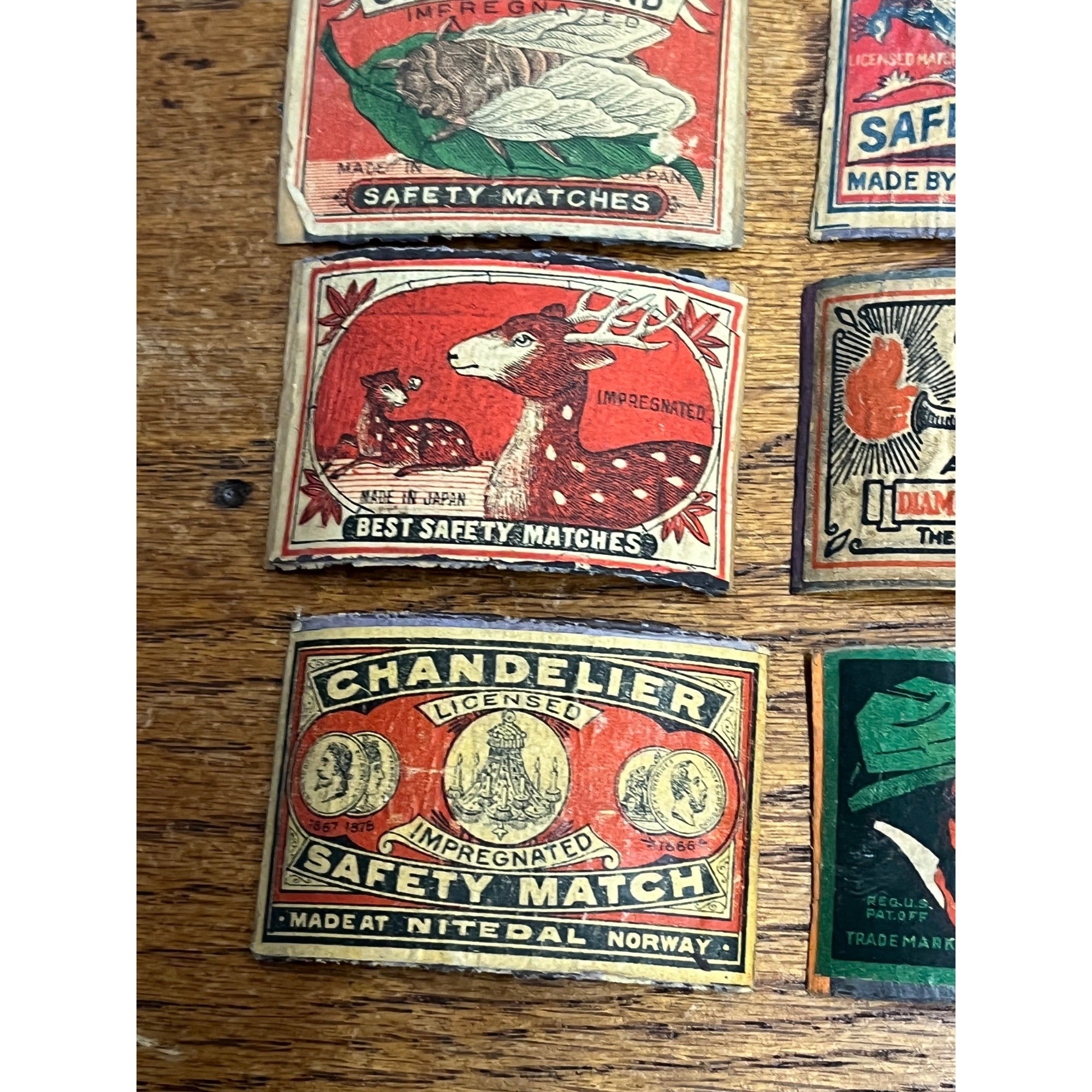 RARE Vintage 1920s Match Book Safety Matches Covers Lot Green Hat Seagull Cicada