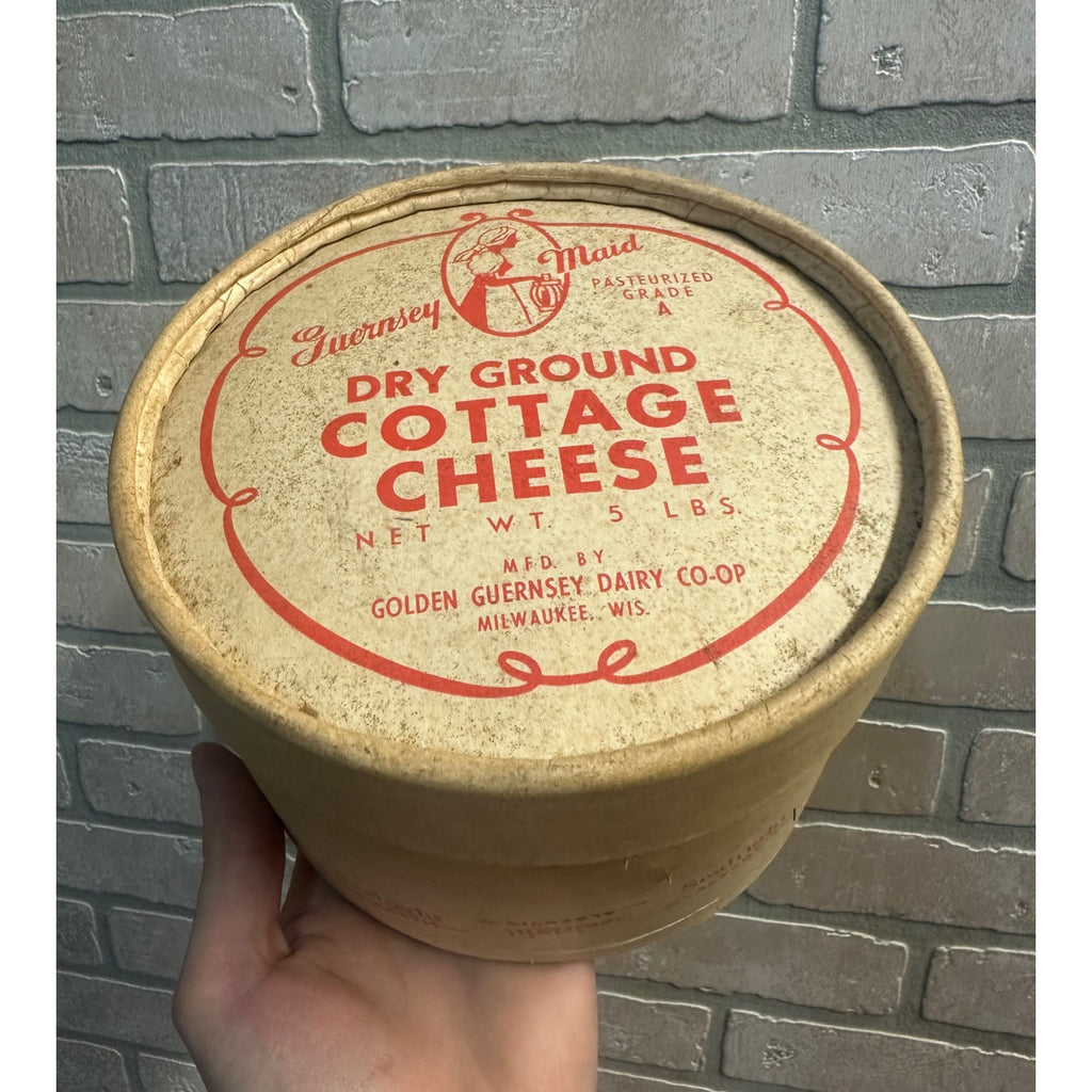 Vintage 1950s Golden Guernsey Dairy Cottage Cheese Cardboard Carton Milwaukee WI