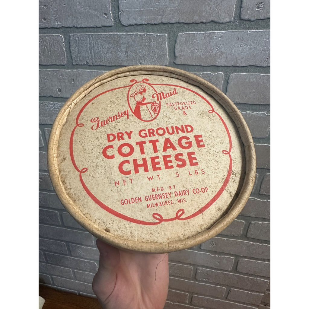 Vintage 1950s Golden Guernsey Dairy Cottage Cheese Cardboard Carton Milwaukee WI