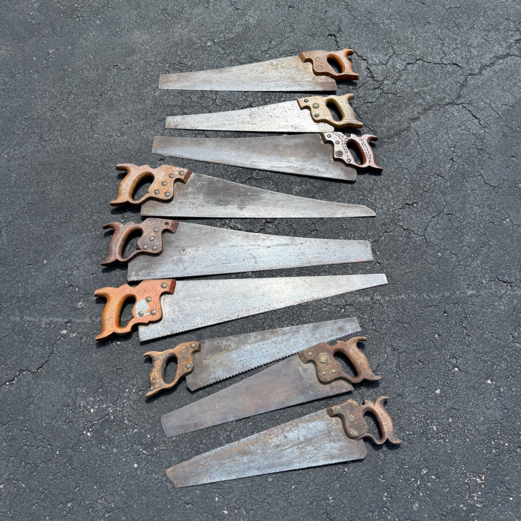 Antique Vintage Huge Lot Carpenter Hand Saws Sheffield H. Disston G.H. Bishop