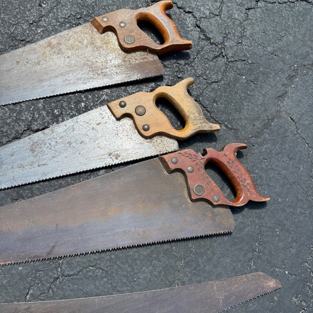 Antique Vintage Huge Lot Carpenter Hand Saws Sheffield H. Disston G.H. Bishop