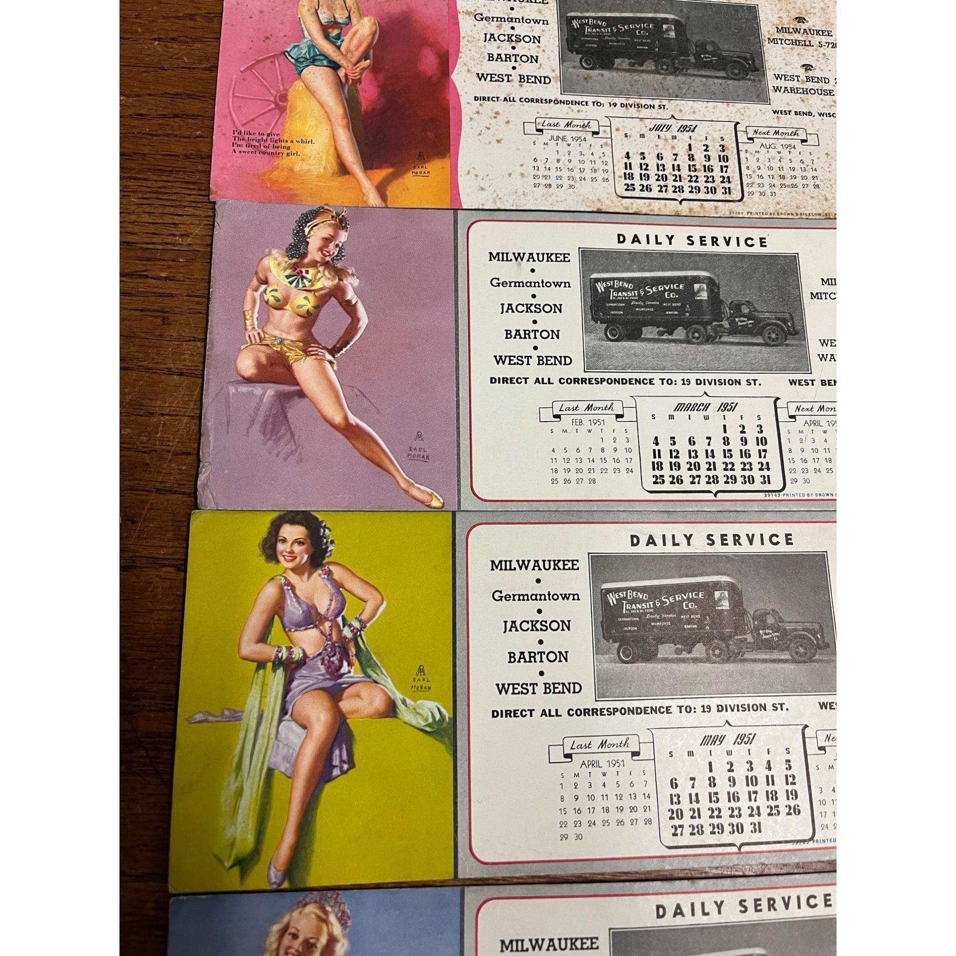 Vintage Earl Moran Pinup Girls Adv. Ink Blotters West Bend Transist Company WI