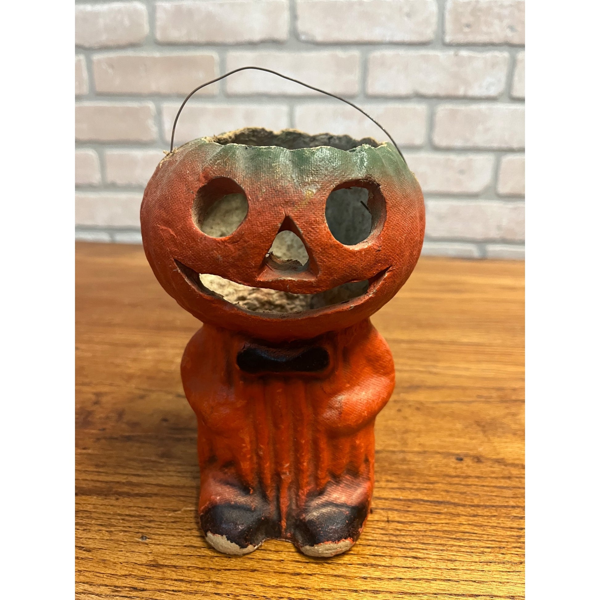 Vintage Halloween Paper Mache Pulp Standing Pumpkinman JOL Lantern