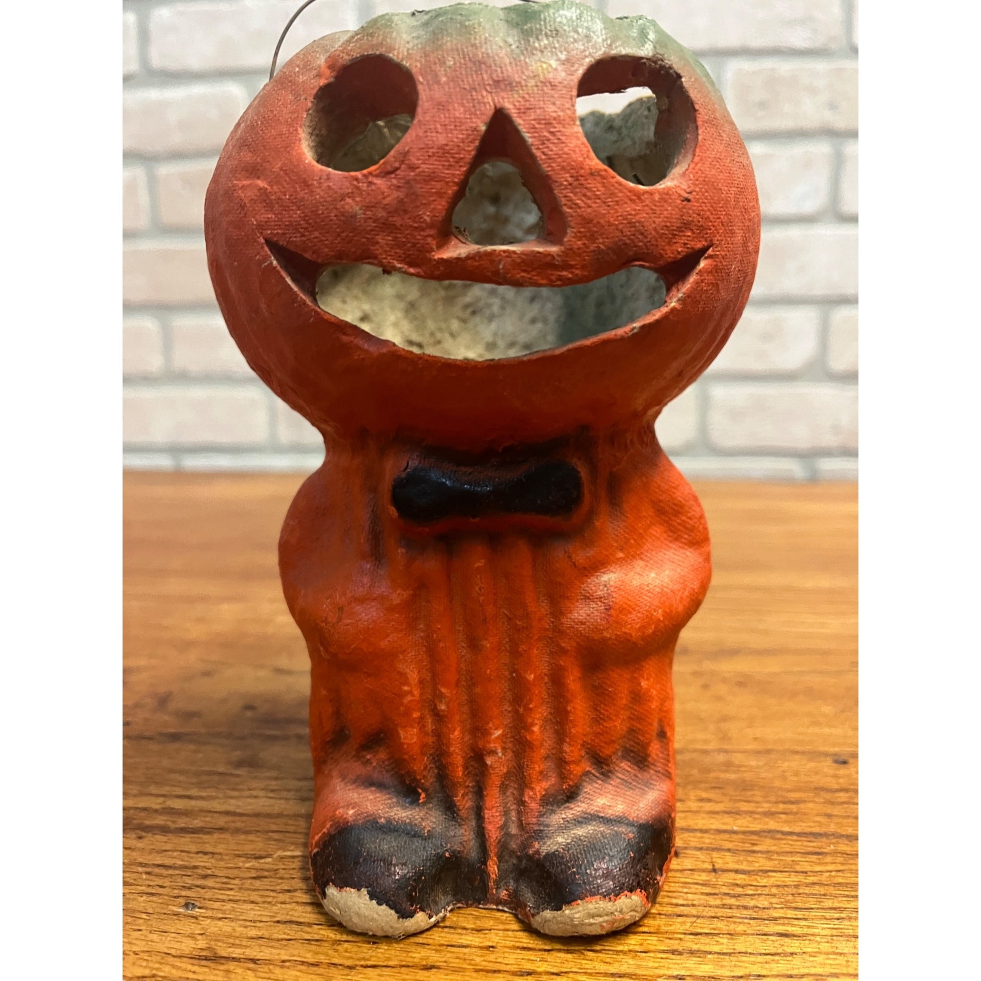 Vintage Halloween Paper Mache Pulp Standing Pumpkinman JOL Lantern