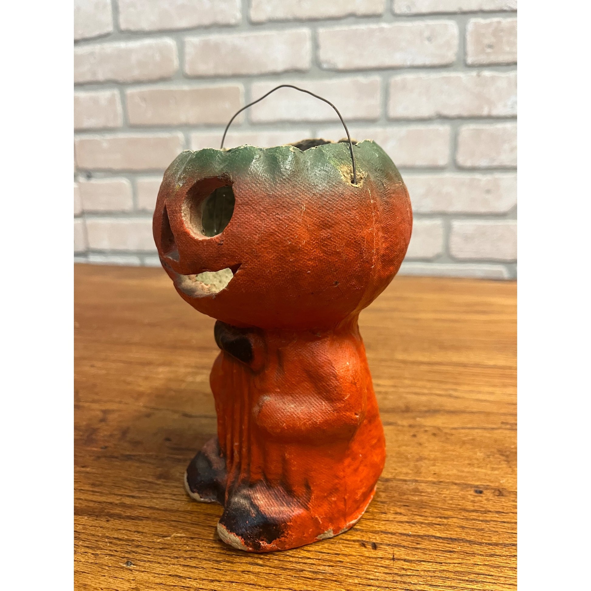 Vintage Halloween Paper Mache Pulp Standing Pumpkinman JOL Lantern