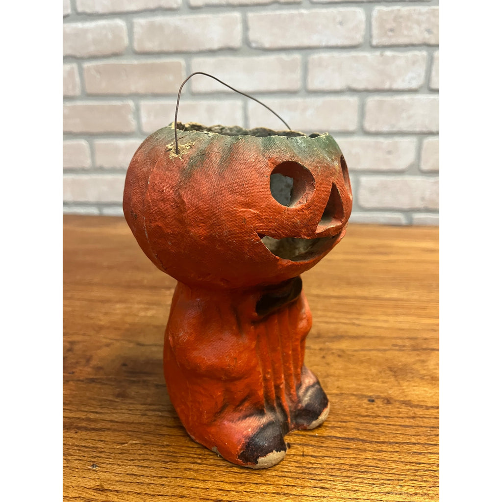 Vintage Halloween Paper Mache Pulp Standing Pumpkinman JOL Lantern