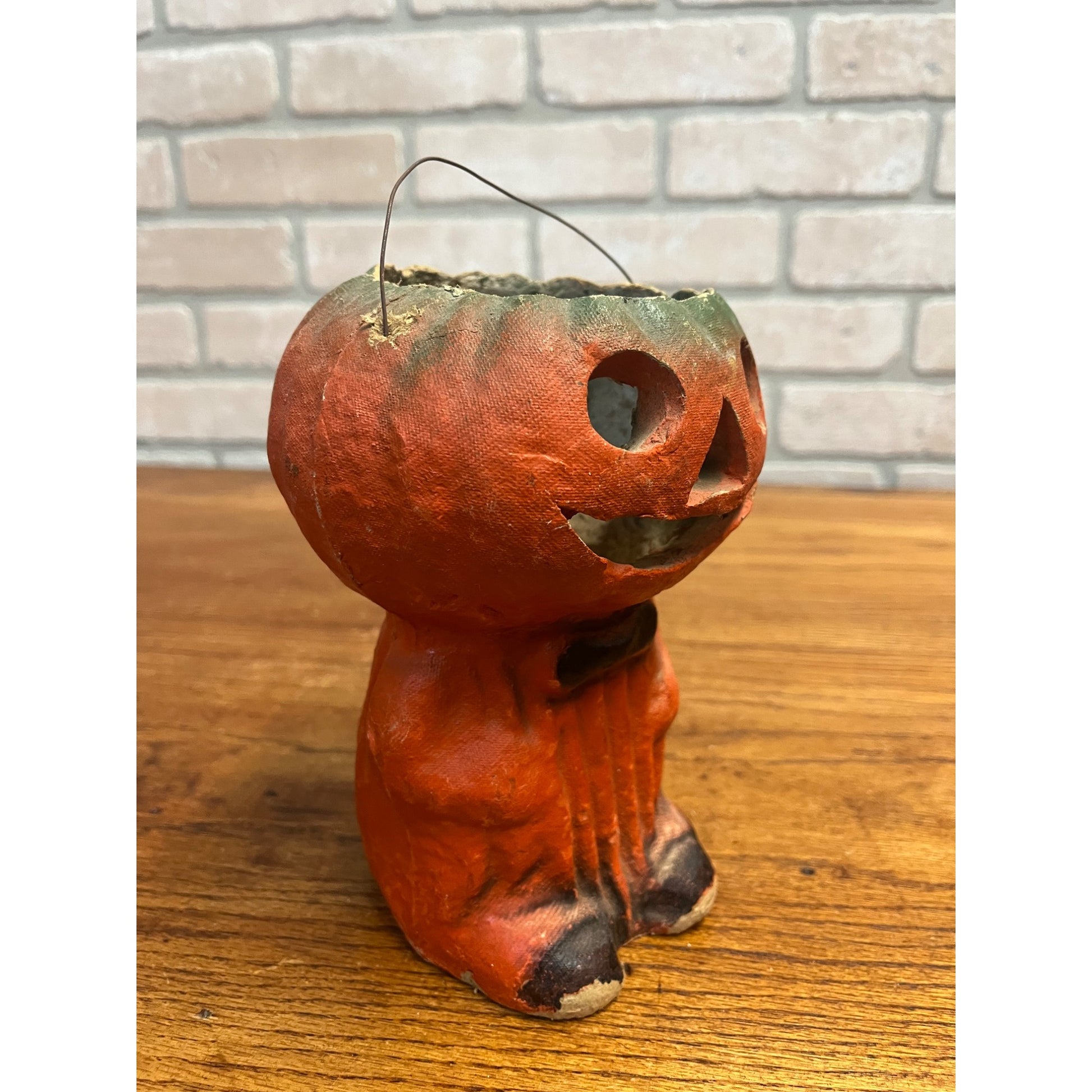 Vintage Halloween Paper Mache Pulp Standing Pumpkinman JOL Lantern