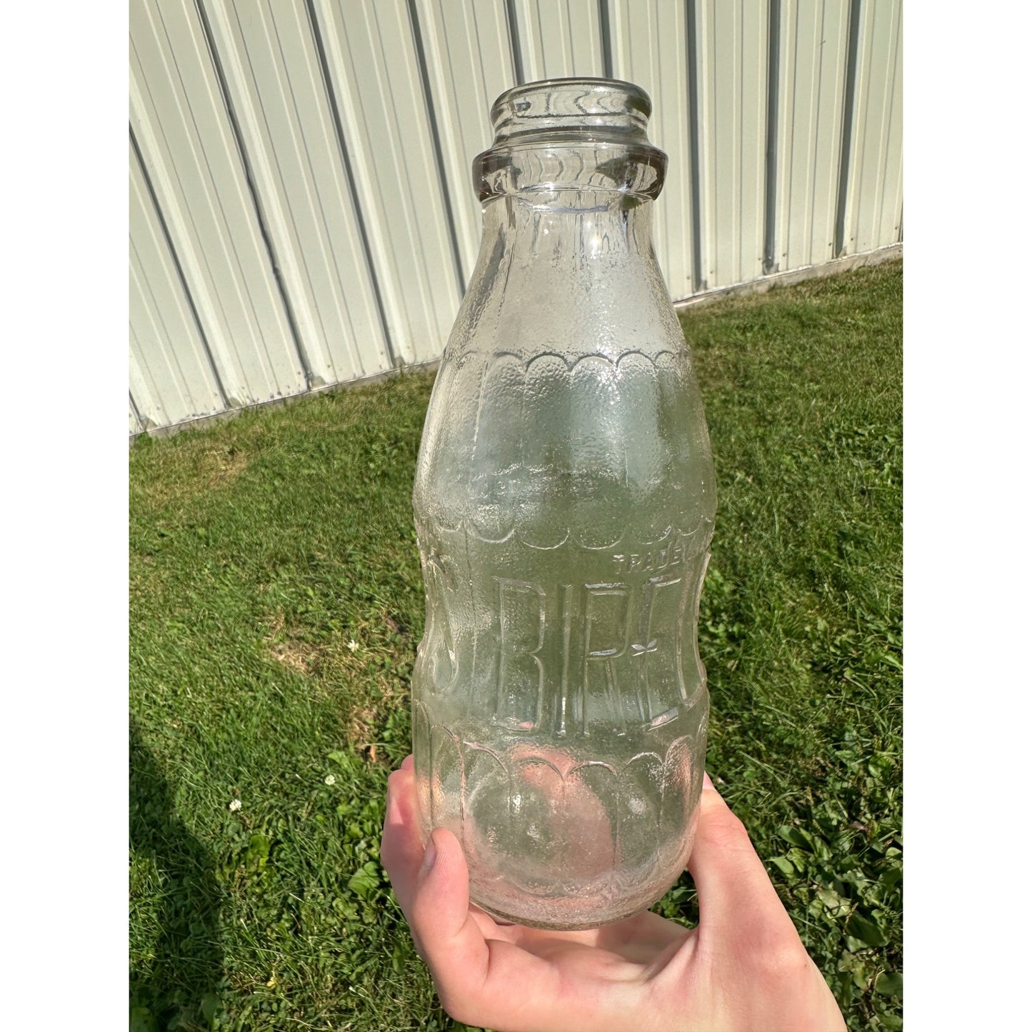 Vintage BIRELEYS Clear Embossed Quart Soda Orange Drink Bottle