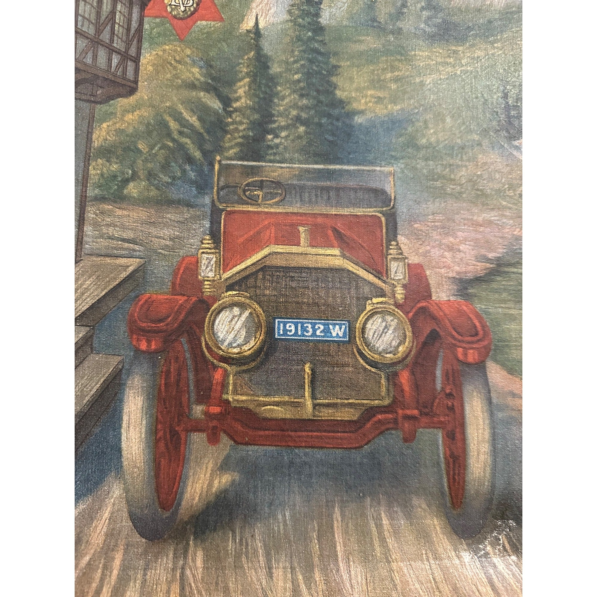 Vintage Pre-Prohibition 1913 Val. Blatz Beer Touring Car Framed Painting Sign