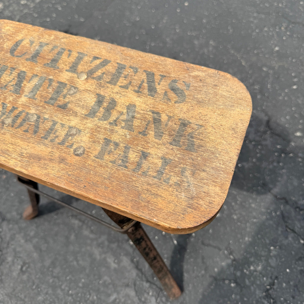 Antique Primitive Citizens Bank Menomonee Falls Wisconsin Advertising Wood Stool