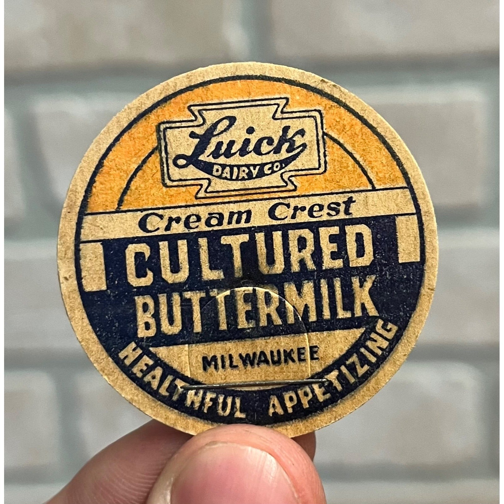 Vintage Luick Dairy Co. Milwaukee Wisconsin Milk Bottle Cap Buttermilk