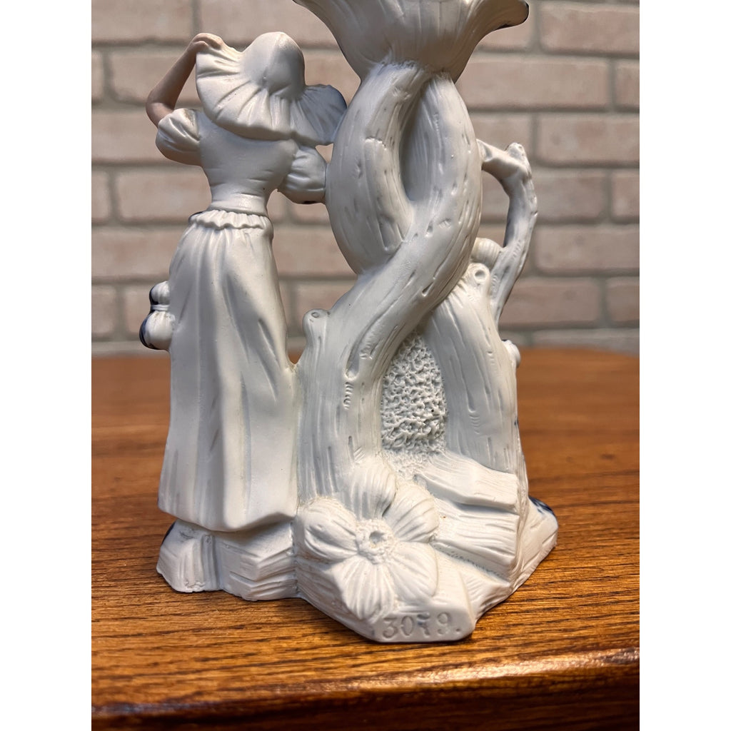 Antique German Bisque Porcelain Figural Candlestick Lady Cobalt Blue Gold c1900