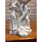Antique German Bisque Porcelain Figural Candlestick Lady Cobalt Blue Gold c1900
