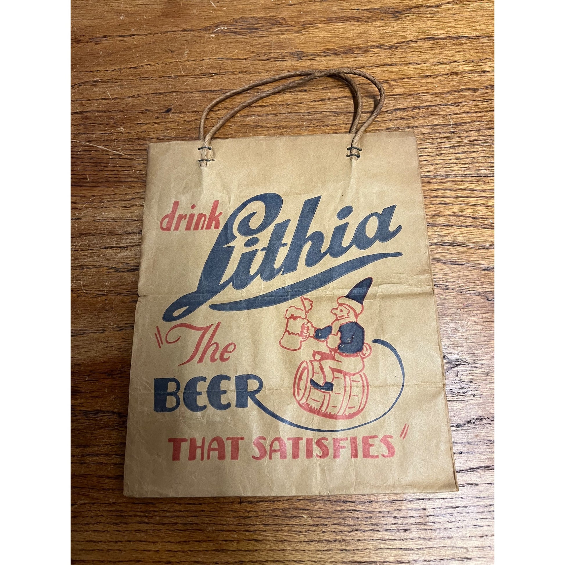 Vintage West Bend Lithia Lager Beer Paper Bag Advertising Wisconsin WI Wis Bar
