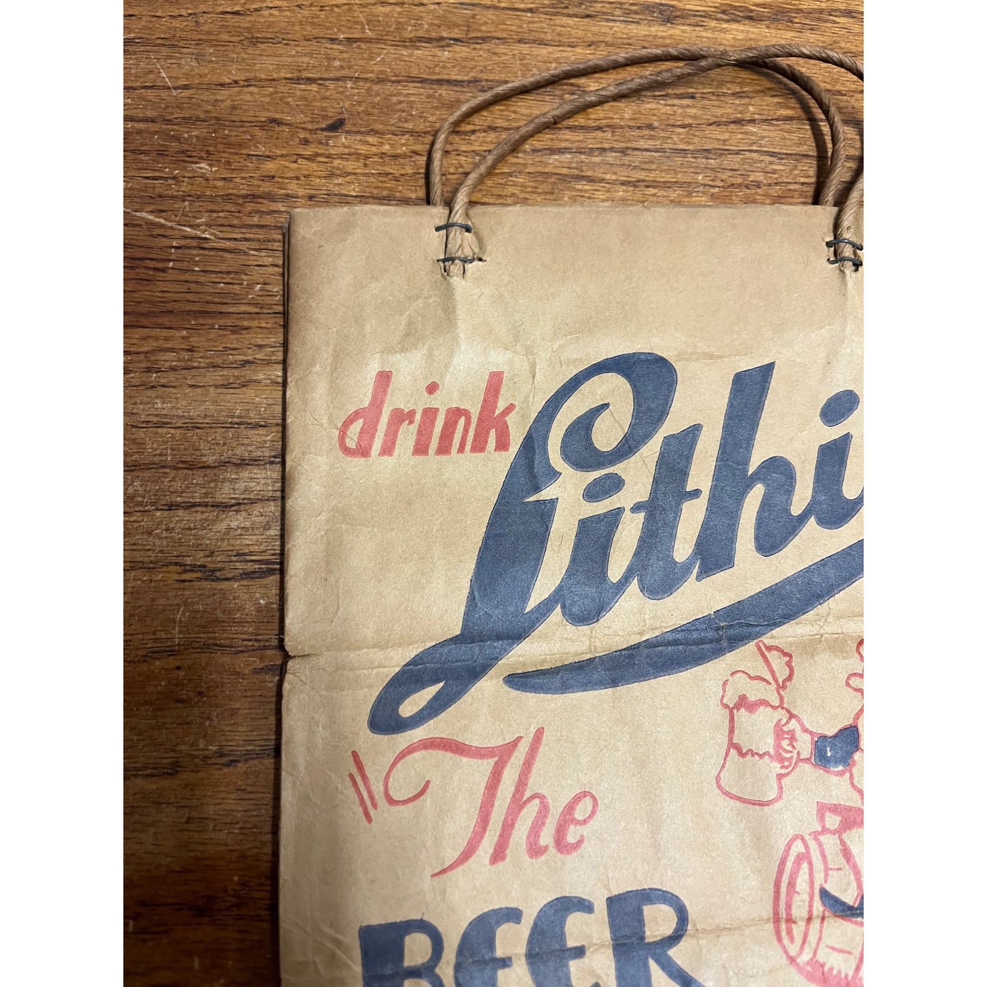 Vintage West Bend Lithia Lager Beer Paper Bag Advertising Wisconsin WI Wis Bar