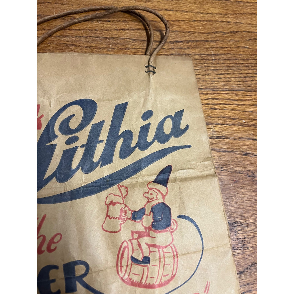 Vintage West Bend Lithia Lager Beer Paper Bag Advertising Wisconsin WI Wis Bar