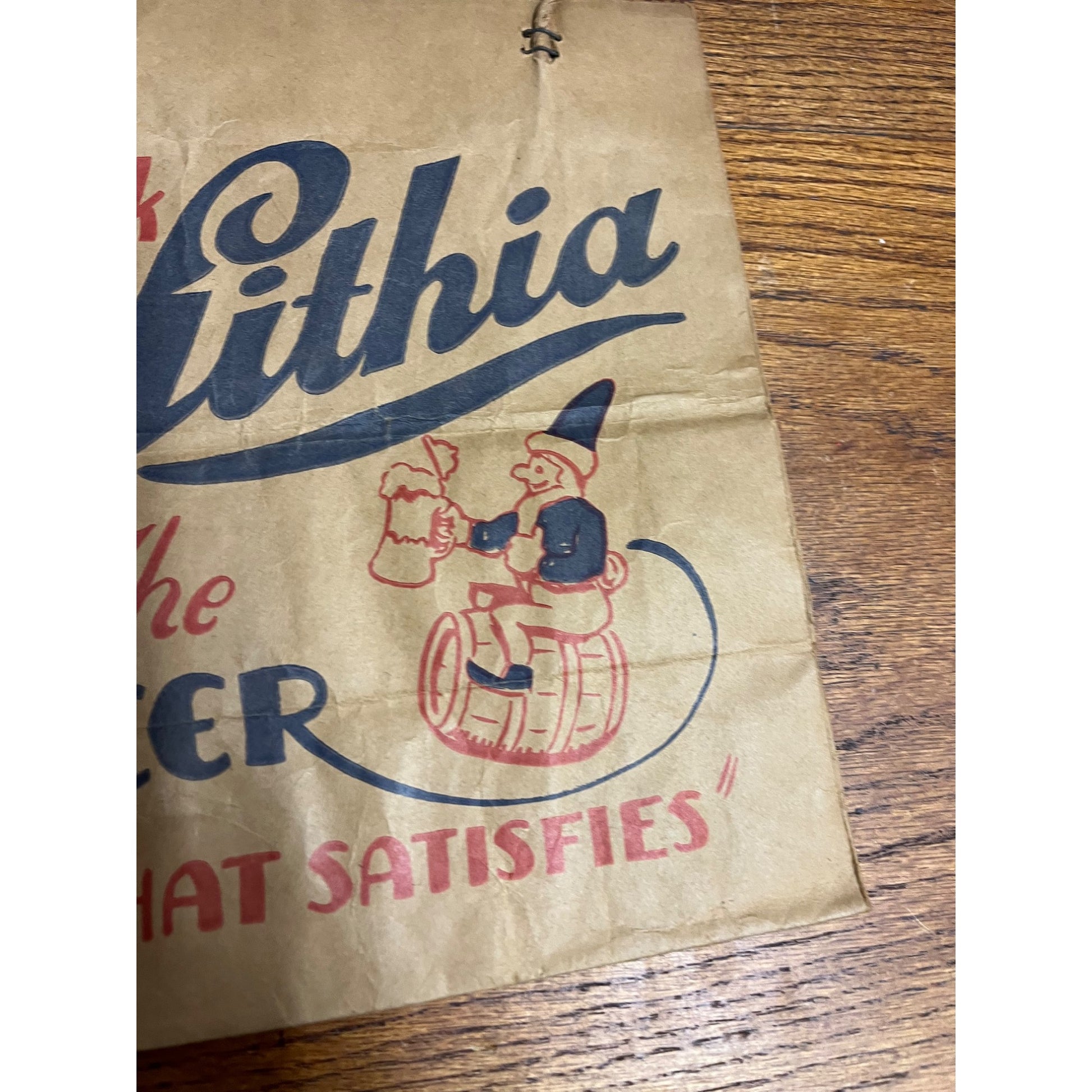 Vintage West Bend Lithia Lager Beer Paper Bag Advertising Wisconsin WI Wis Bar