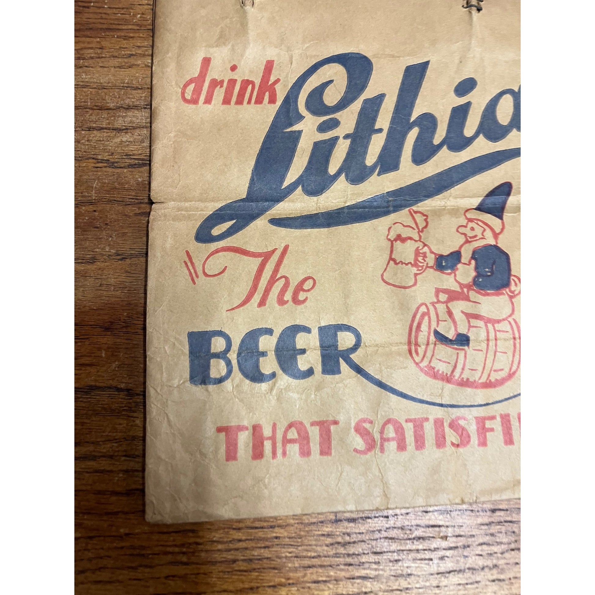 Vintage West Bend Lithia Lager Beer Paper Bag Advertising Wisconsin WI Wis Bar