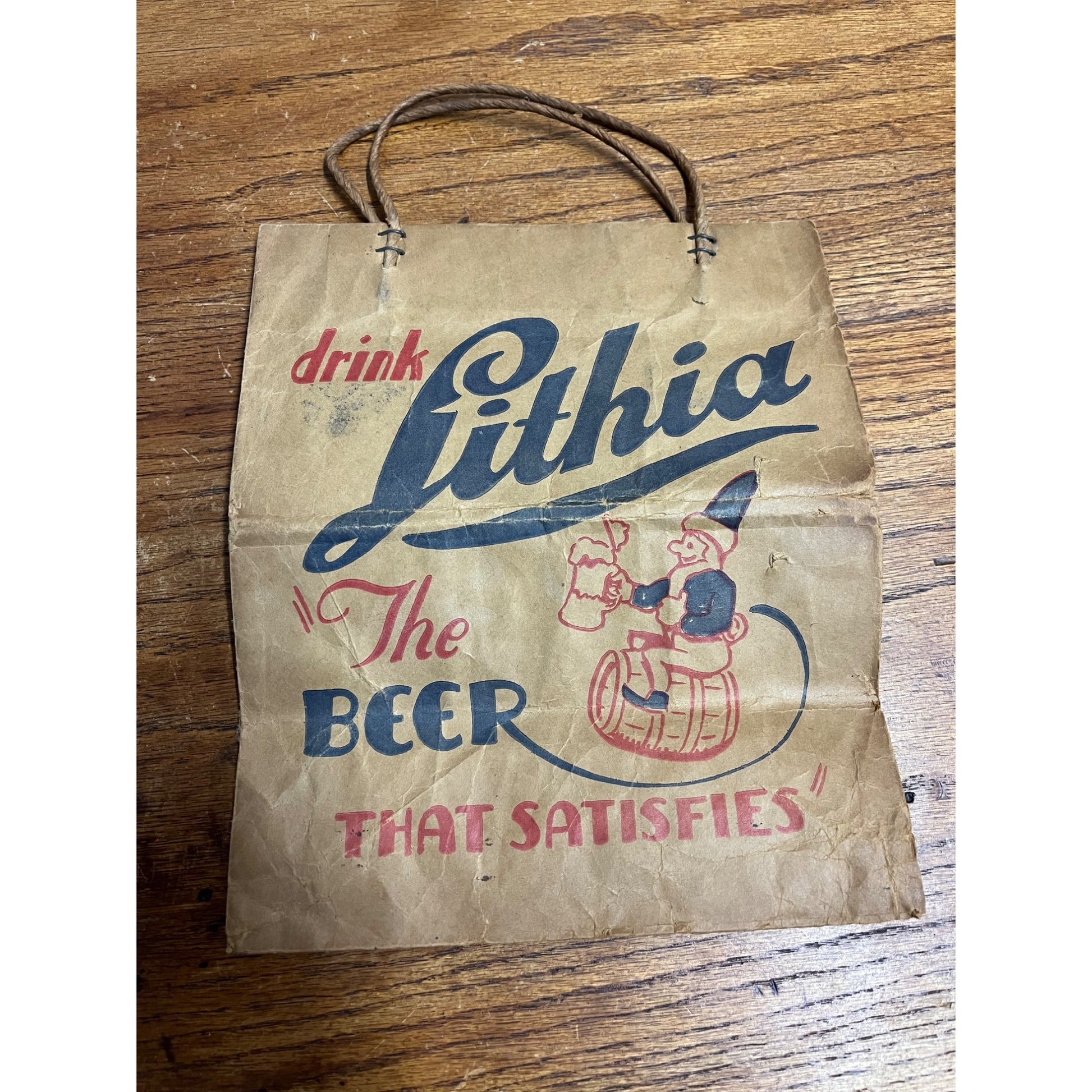 Vintage West Bend Lithia Lager Beer Paper Bag Advertising Wisconsin WI Wis Bar