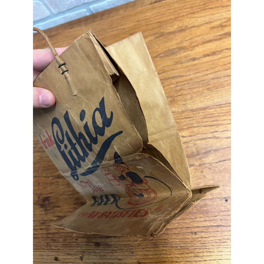 Vintage West Bend Lithia Lager Beer Paper Bag Advertising Wisconsin WI Wis Bar