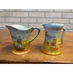 Vintage Royal Bayreuth Lot (2) Creamers Porcelain Bavaria Woman Basket Seagull